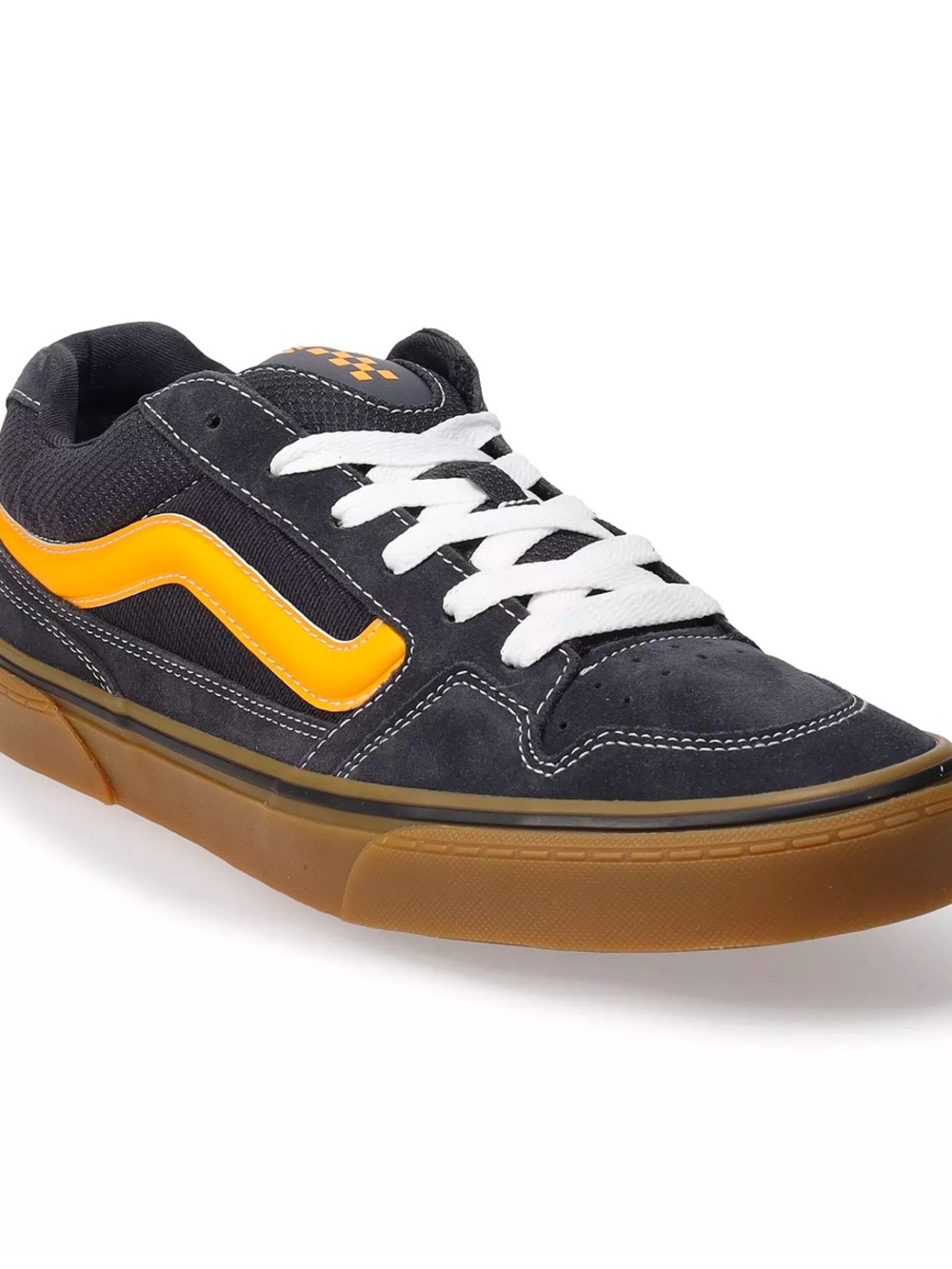Vans Men's Low-Top Skate Shoe in Dark Grey with Yellow Accent